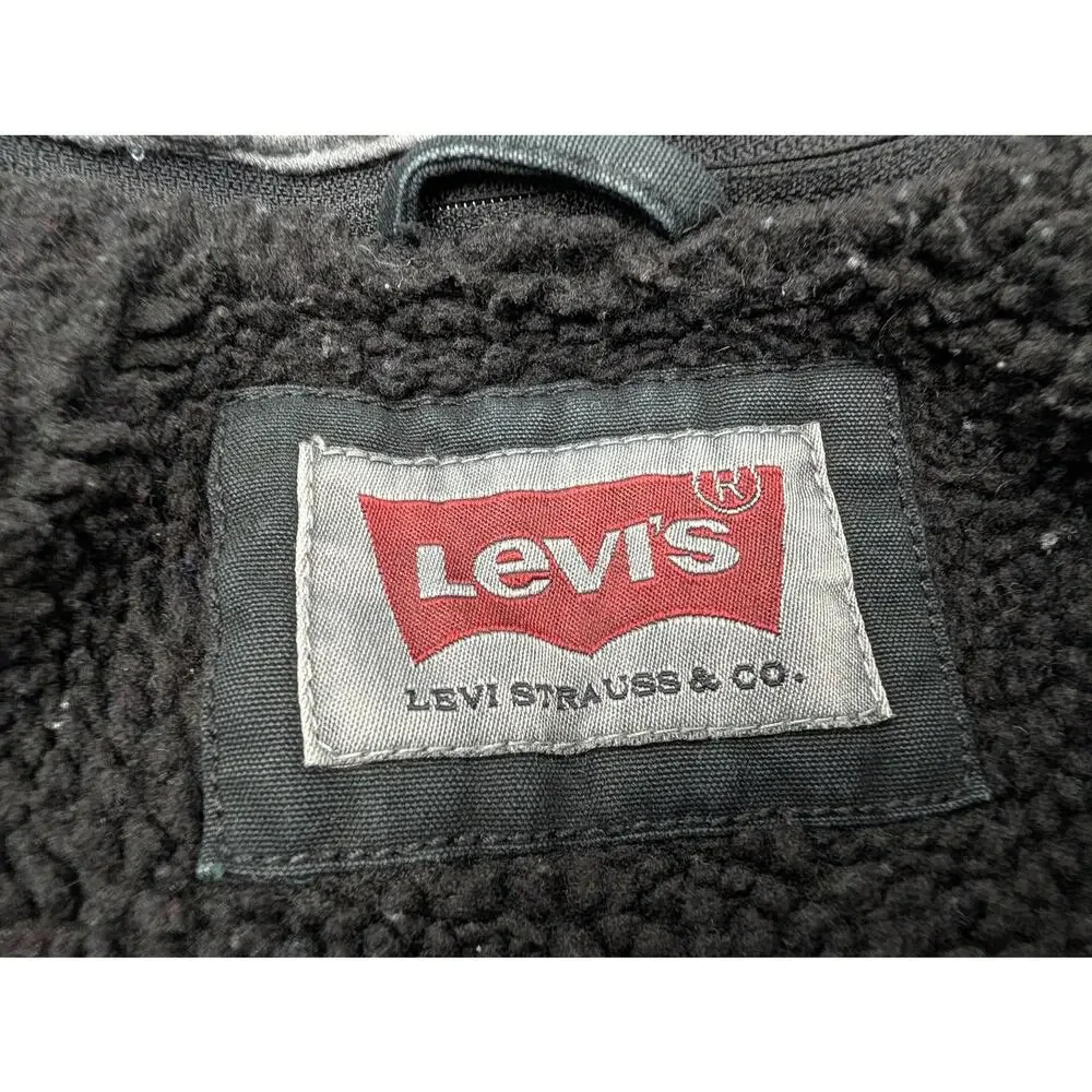 Levi's Sherpa Lined Men's Jacket Small Removable Gray Hood Utility Chore Ranch - Picture 5 of 9